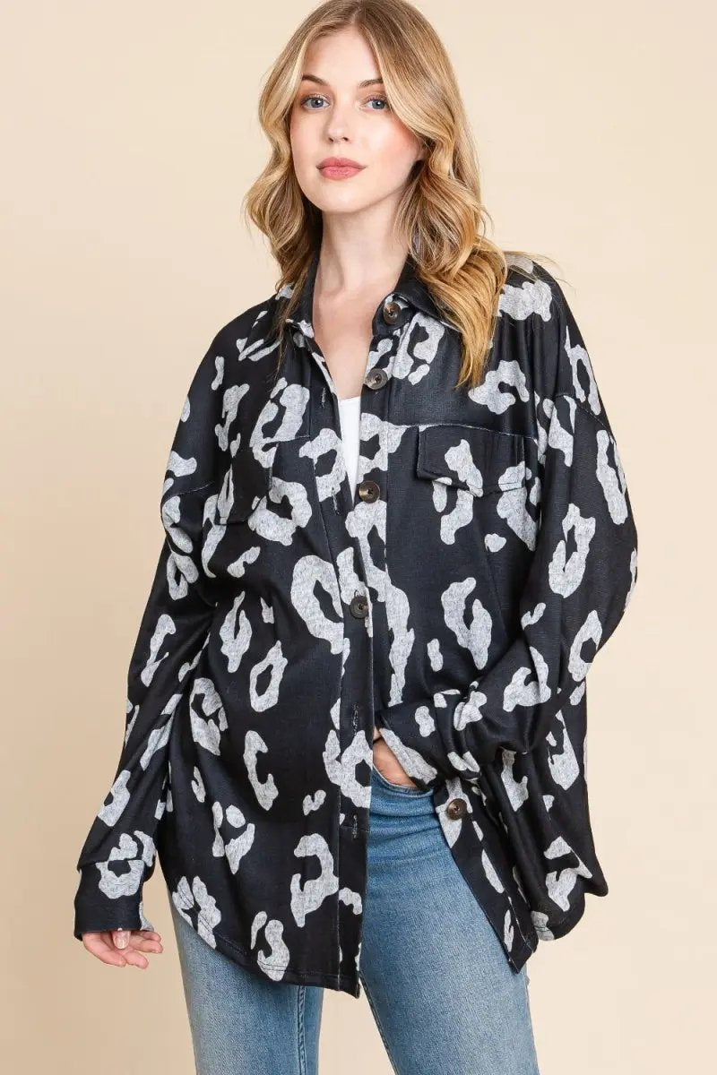Sweaters Trendsi Animal Print Knit Shacket Women's Casual Button Up Shirt - Soft & Stylish