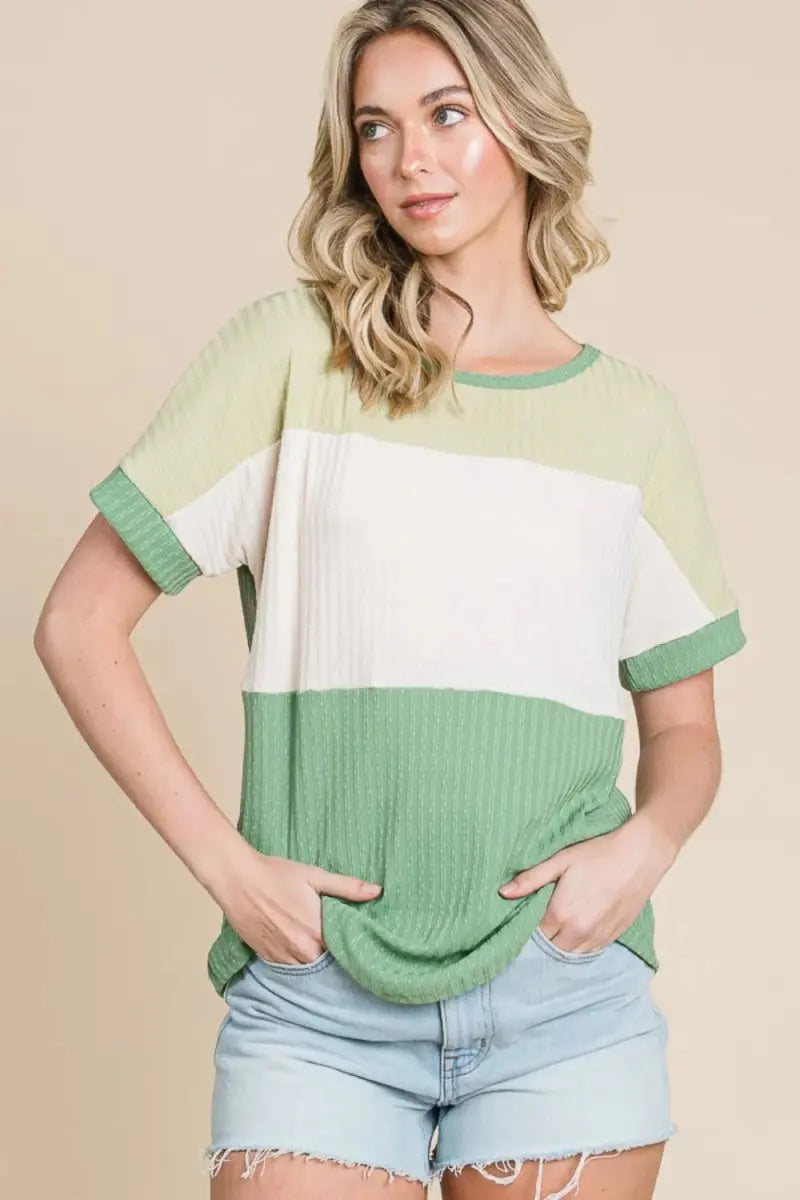 T-Shirts Trendsi Color Block Tee Women's Casual Short Sleeve T-Shirt USA Shipped