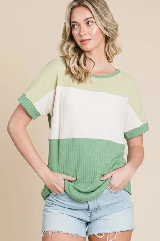 T-Shirts Trendsi Color Block Tee Women's Casual Short Sleeve T-Shirt USA Shipped