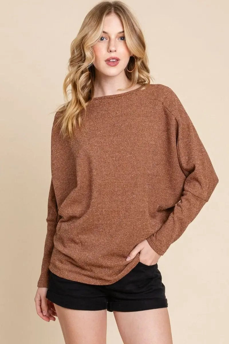 Sweaters Trendsi Drop Shoulder Knit Top Women's Casual Long Sleeve Soft Knit