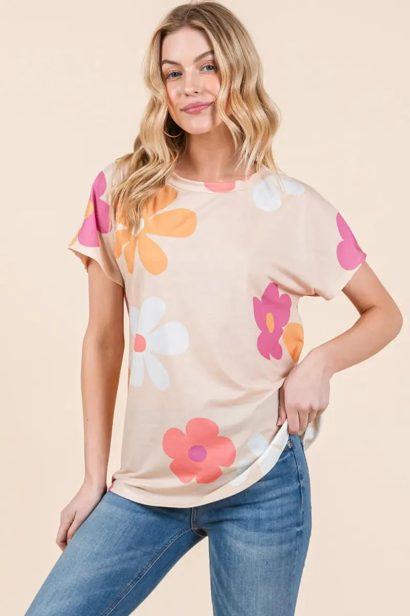 T-Shirts Trendsi Floral Tee Women's Casual Style Short Sleeve T-Shirt Soft & Comfy