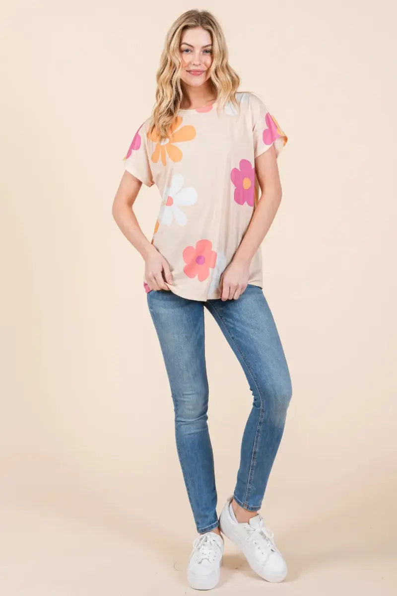 T-Shirts Trendsi Floral Tee Women's Casual Style Short Sleeve T-Shirt Soft & Comfy