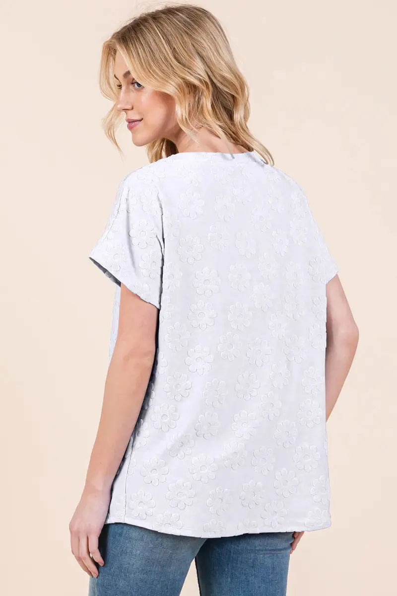 T-Shirts Trendsi Floral Textured Tee Women's Casual Short Sleeve T-Shirt USA Ship