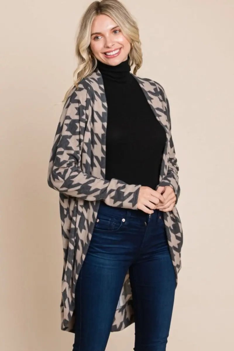 Sweaters Trendsi Houndstooth Cardigan Women's Open Front Knit Sweater - Cozy & Chic