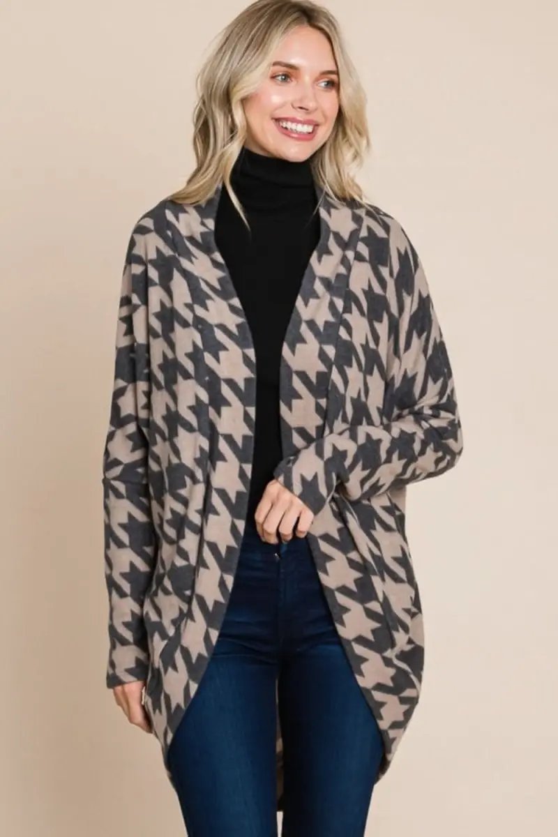 Sweaters Trendsi Houndstooth Cardigan Women's Open Front Knit Sweater - Cozy & Chic