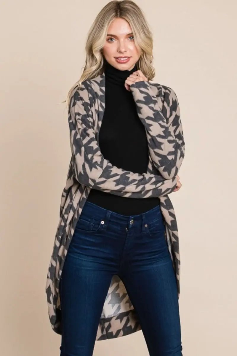 Sweaters Trendsi Houndstooth Cardigan Women's Open Front Knit Sweater - Cozy & Chic