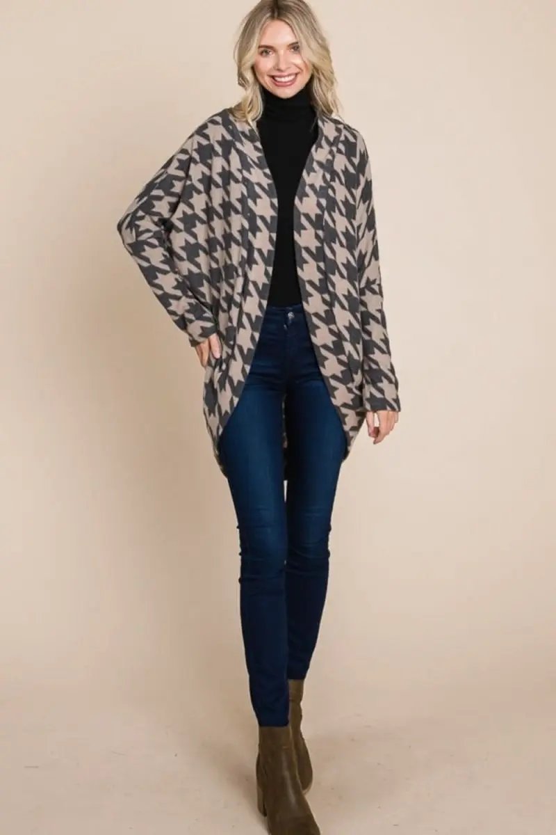 Sweaters Trendsi Houndstooth Cardigan Women's Open Front Knit Sweater - Cozy & Chic