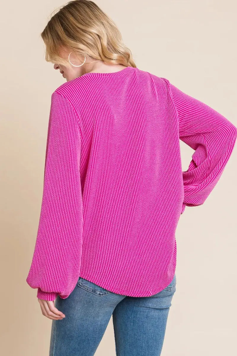 T-Shirts Trendsi Ribbed Long Sleeve Top Women's Everyday Curved Hem T-Shirt Soft & Stylish