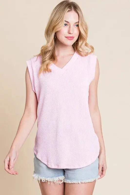 Shorts Trendsi Ribbed V-Neck Top Women's Casual Tank Soft & Stretchy