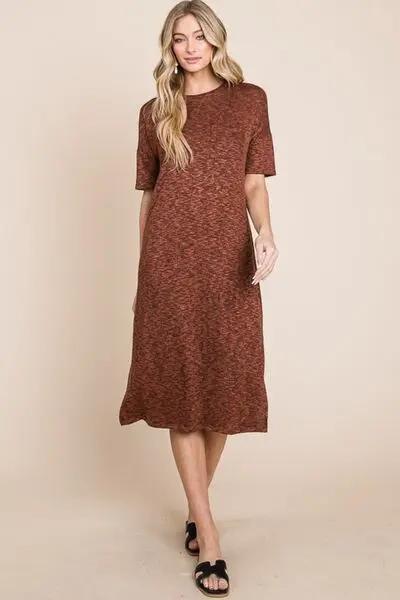 Dresses Trendsi Midi Dress Women's Everyday Round Neck Side Slit Casual Dress - Comfortable & Chic