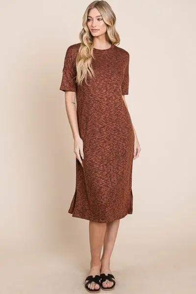 Dresses Trendsi Midi Dress Women's Everyday Round Neck Side Slit Casual Dress - Comfortable & Chic