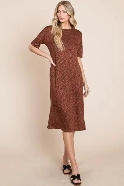 Dresses Trendsi Midi Dress Women's Everyday Round Neck Side Slit Casual Dress - Comfortable & Chic