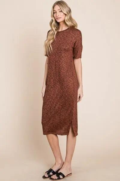 Dresses Trendsi Midi Dress Women's Everyday Round Neck Side Slit Casual Dress - Comfortable & Chic