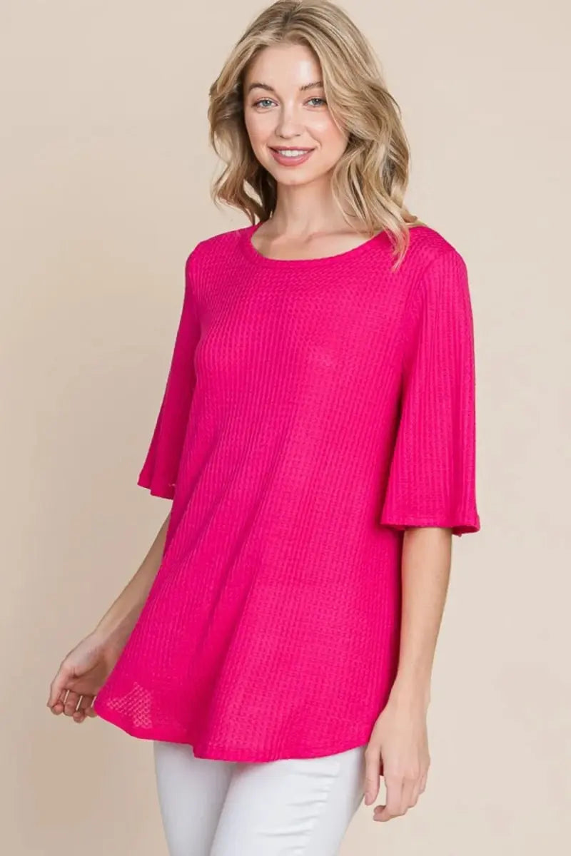 T-Shirts Trendsi Waffle Knit Tee Women's Casual Top Soft, Breathable T-Shirt