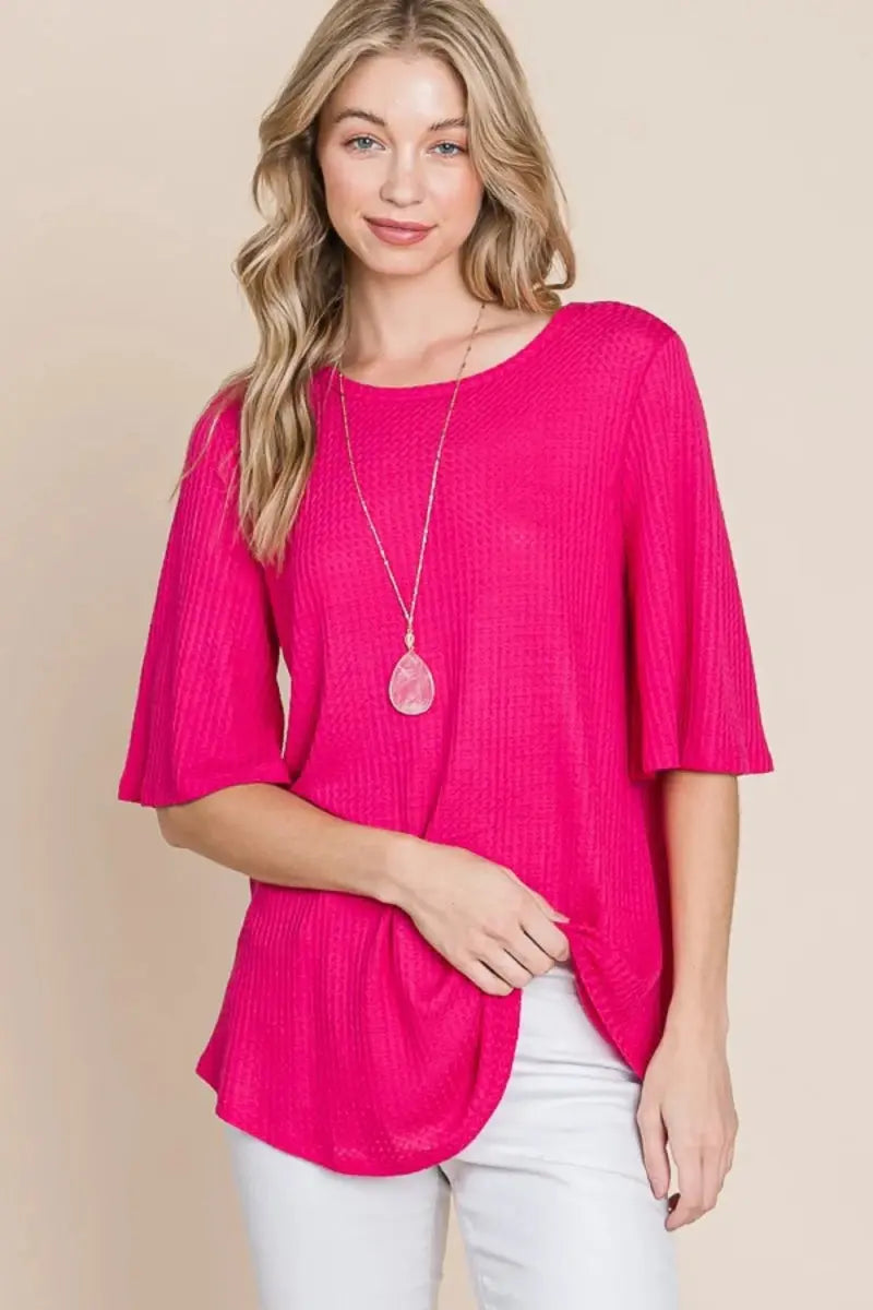 T-Shirts Trendsi Waffle Knit Tee Women's Casual Top Soft, Breathable T-Shirt