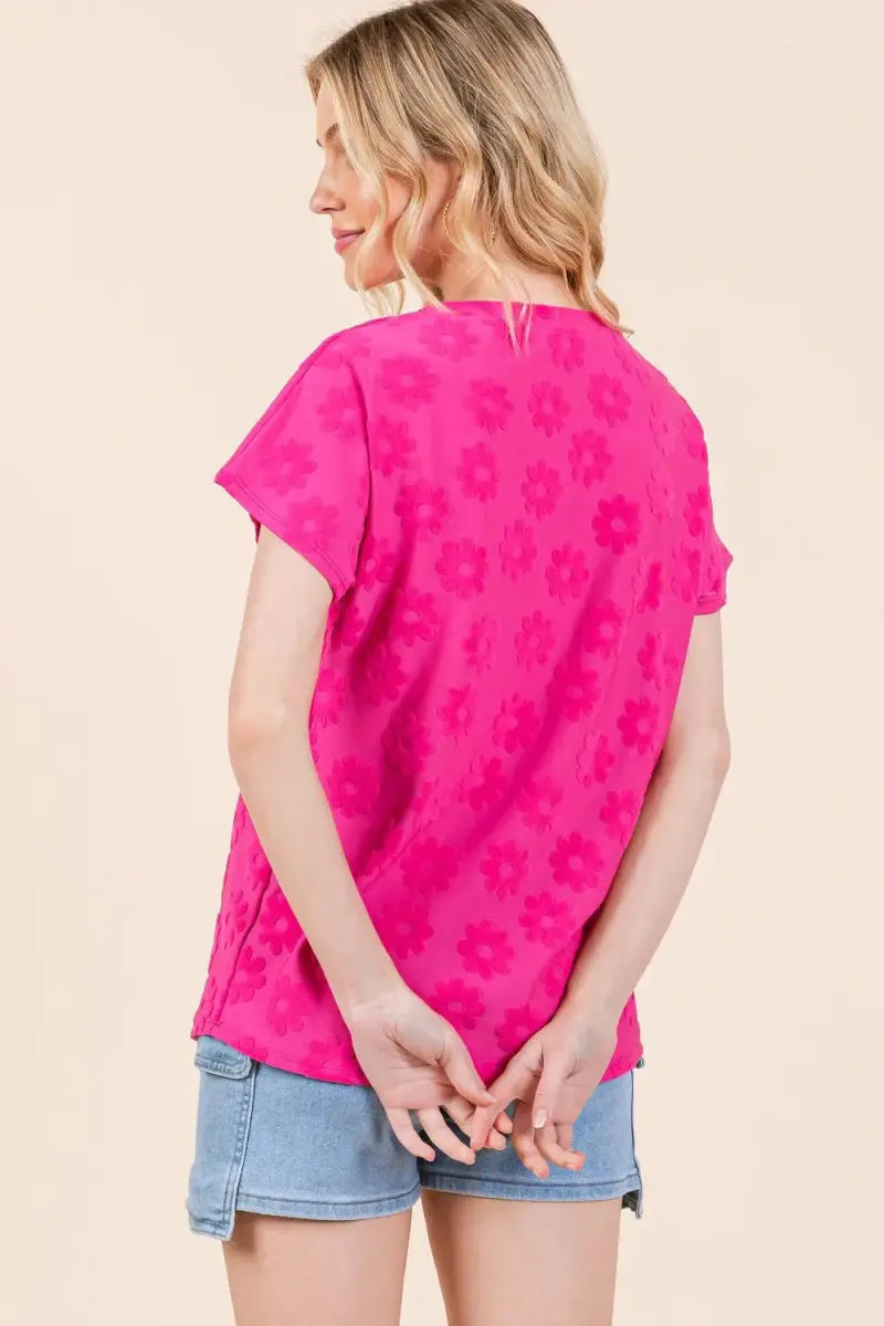 Women's Short Sleeve T-Shirt Women's Tee - Floral Textured - Short Sleeve Casual Top