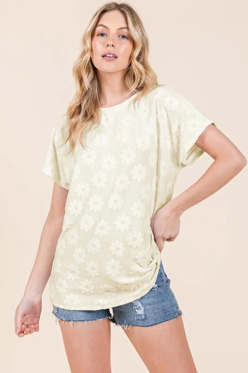 T-Shirts Trendsi Floral Textured Tee Women's Casual T-Shirt - Soft & Stylish