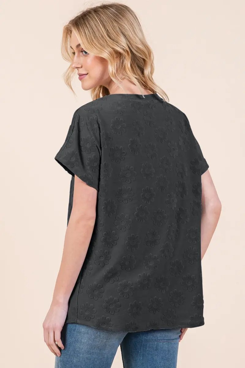 T-Shirts Trendsi Floral Textured Tee Women's Casual Top Short Sleeve T-Shirt Soft & Stylish