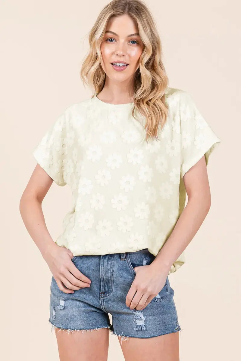 T-Shirts Trendsi Floral Textured Tee Women's Casual T-Shirt - Soft & Stylish