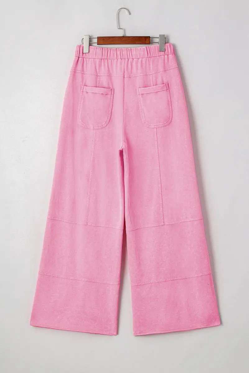 Love Salve Mineral Wash Pink Cargo Pants Women's Casual Wide Leg + Drawstring