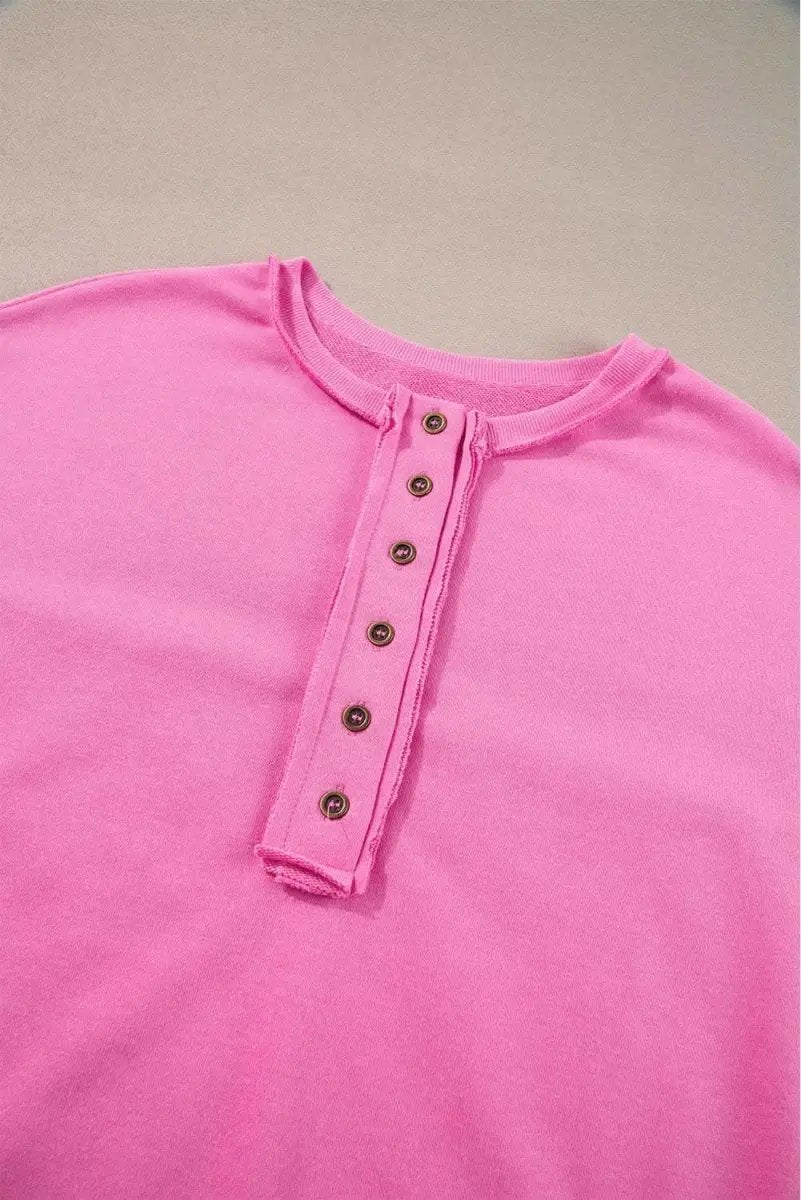 Sweaters Love Salve Sequin Patchwork Women's Henley Sweatshirt Casual High Low Top