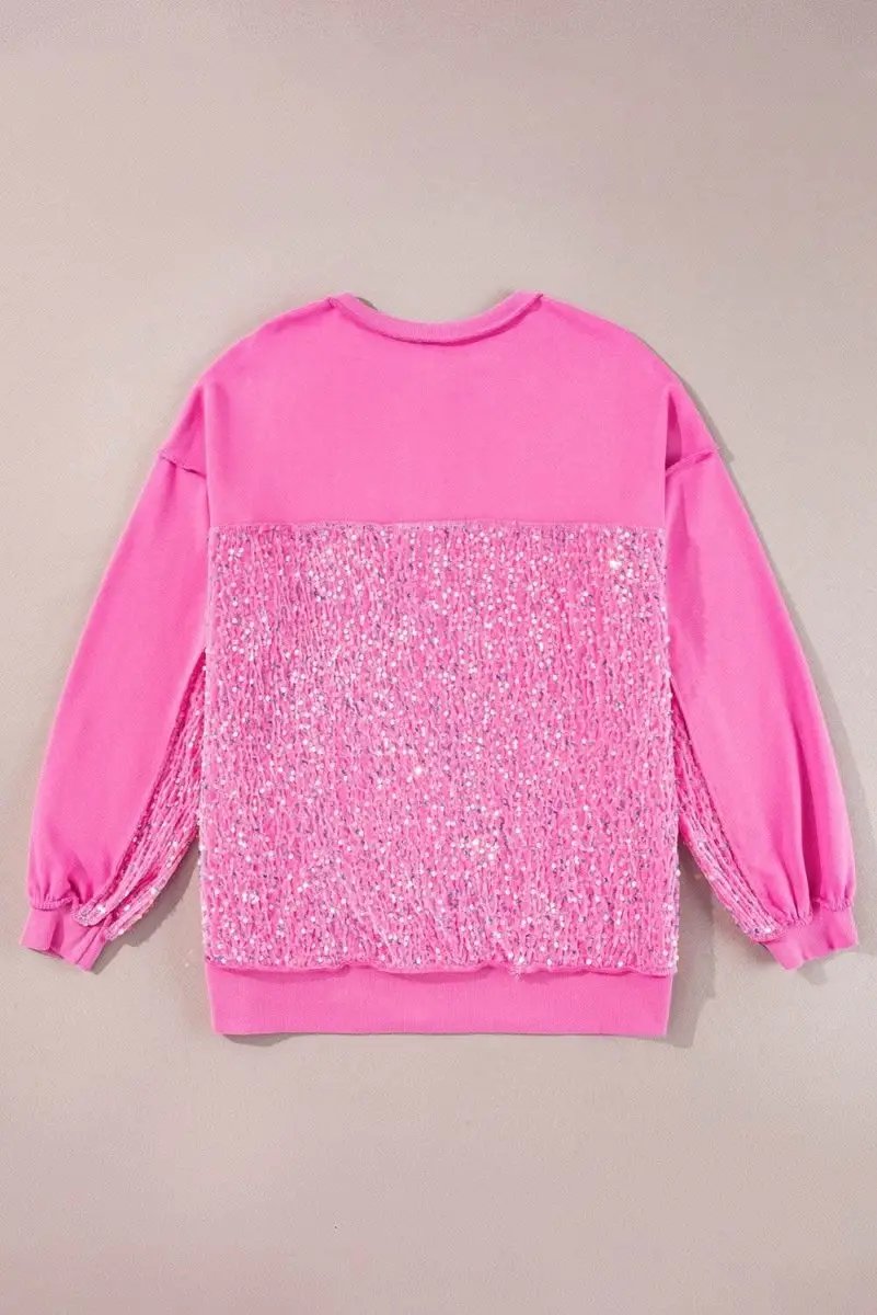 Sweaters Love Salve Sequin Patchwork Women's Henley Sweatshirt Casual High Low Top
