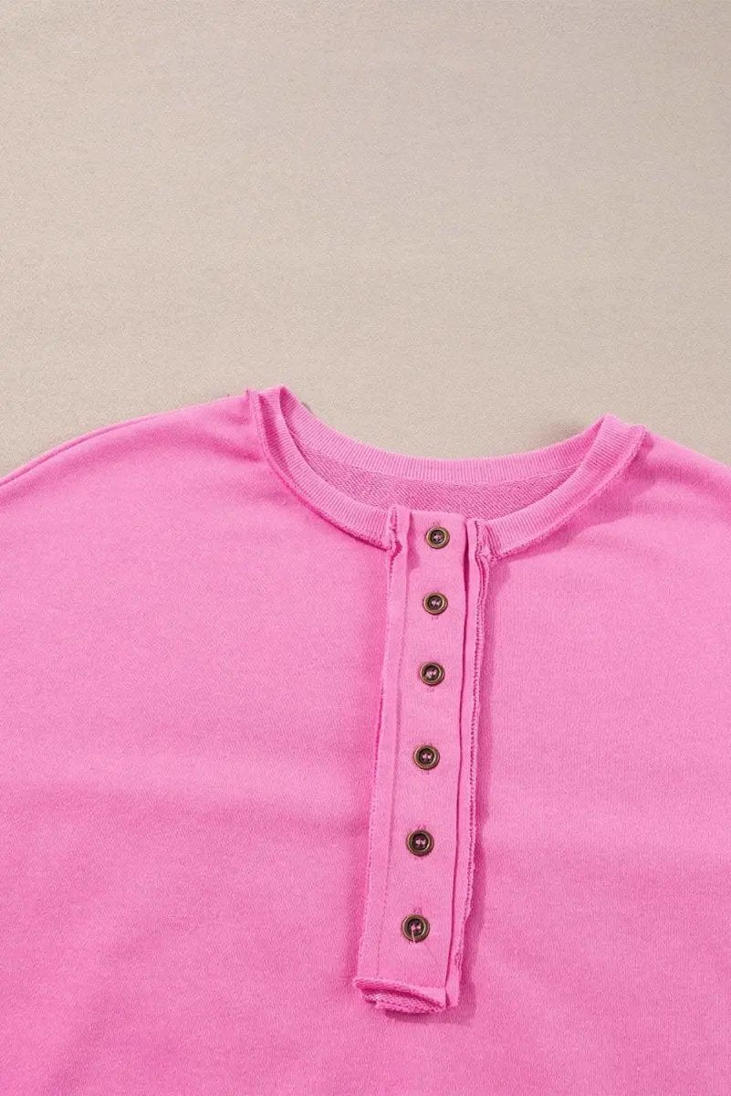 Sweaters Love Salve Sequin Patchwork Women's Henley Sweatshirt Casual High Low Top