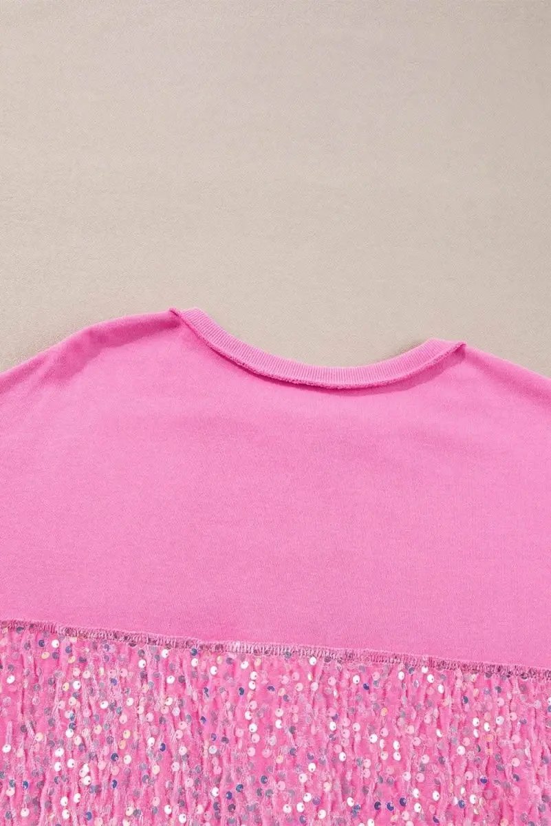 Sweaters Love Salve Sequin Patchwork Women's Henley Sweatshirt Casual High Low Top