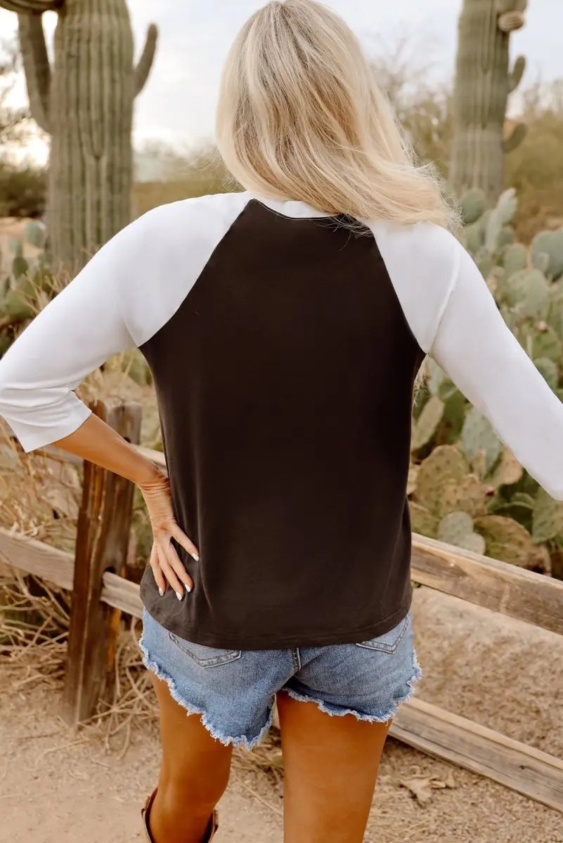Accessories Love Salve Brown Graphic Top Women's Western Raglan Long Sleeve Tee Vintage Style