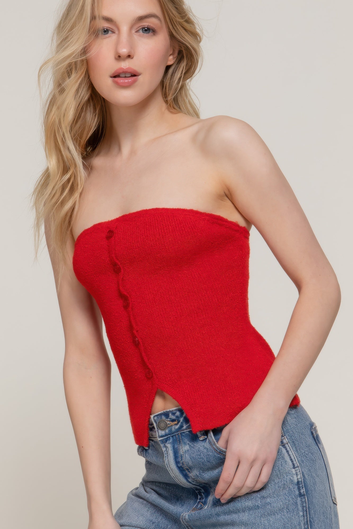 Button Down Tube Spring Sweater