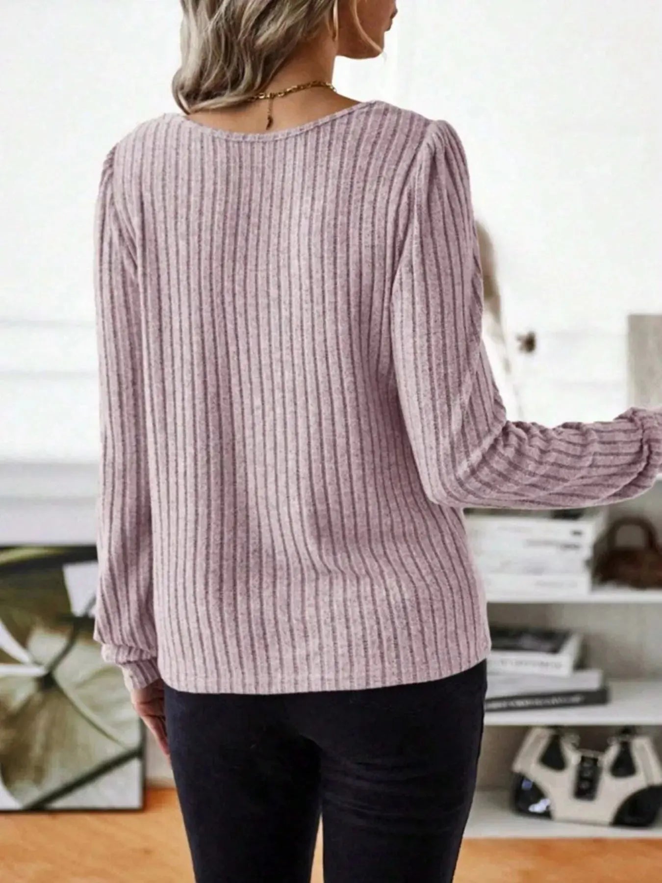 Ribbed Knit Long Sleeve T Shirt