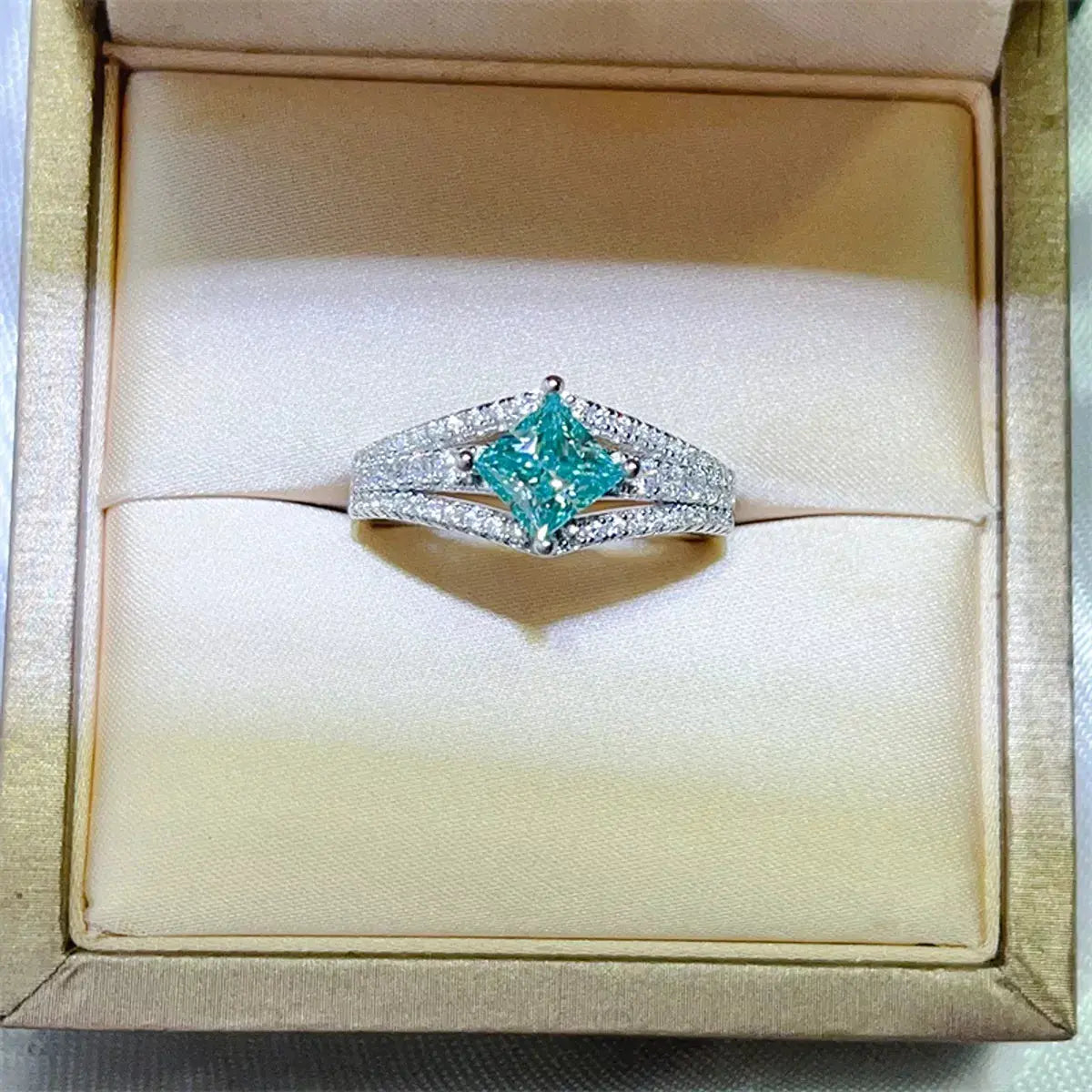 925 Sterling Silver Turquoise 1 Carat Moissanite Ring