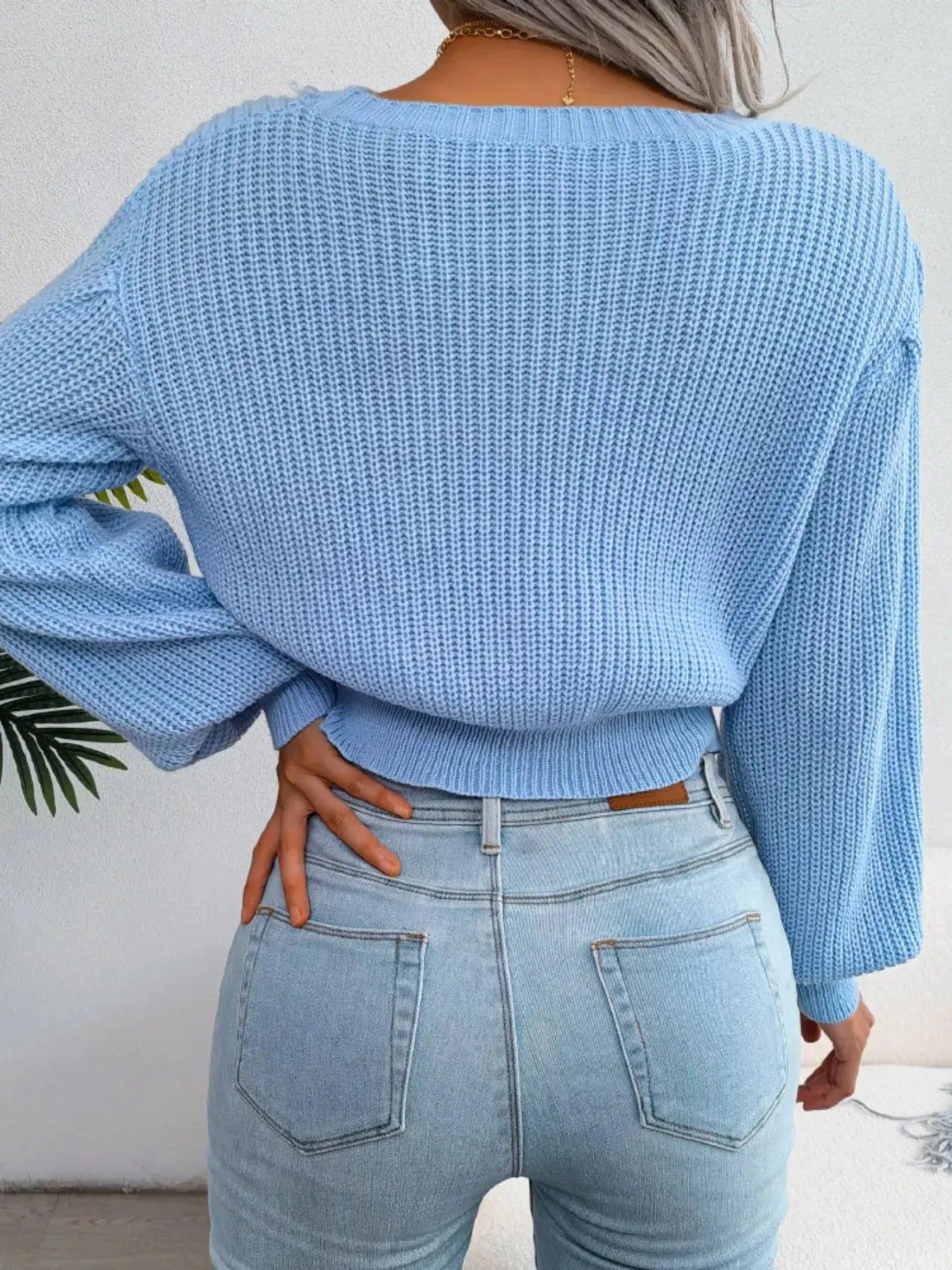 Cable Knit Crew Neck Cropped Sweater