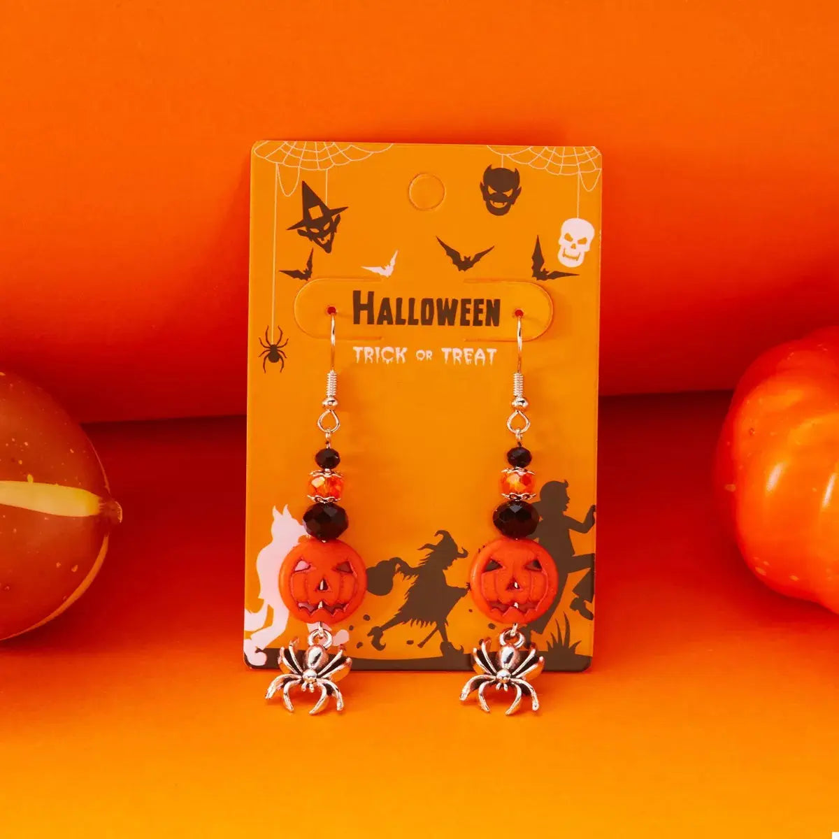 Spider Pumpkin Halloween Drop Earrings