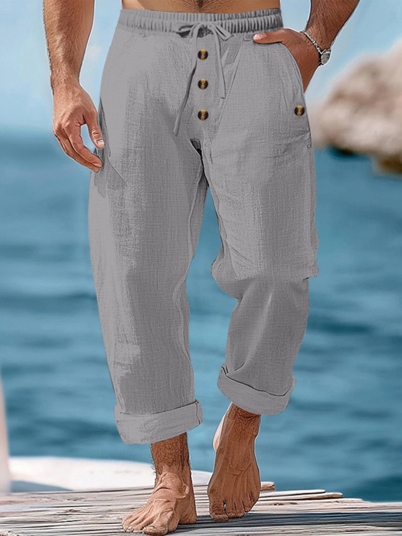Men's Full Size Button-Fly Drawstring Pants Plus Size