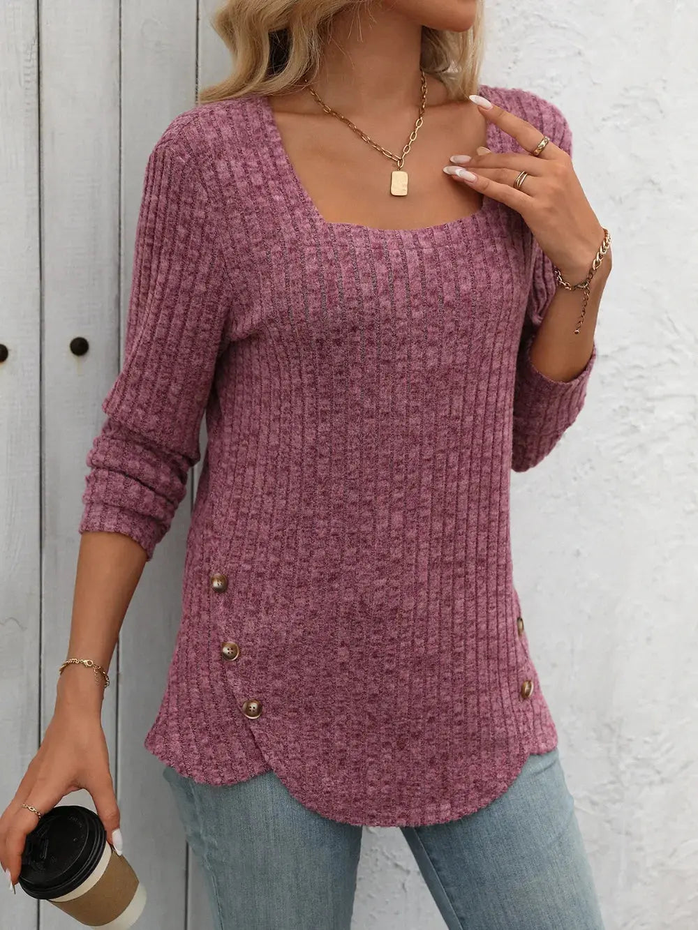 Mandy Square Neck Long Sleeve T Shirt