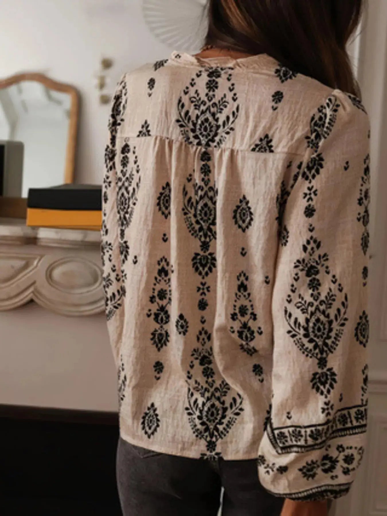 Printed Long Sleeve Boho Blouse