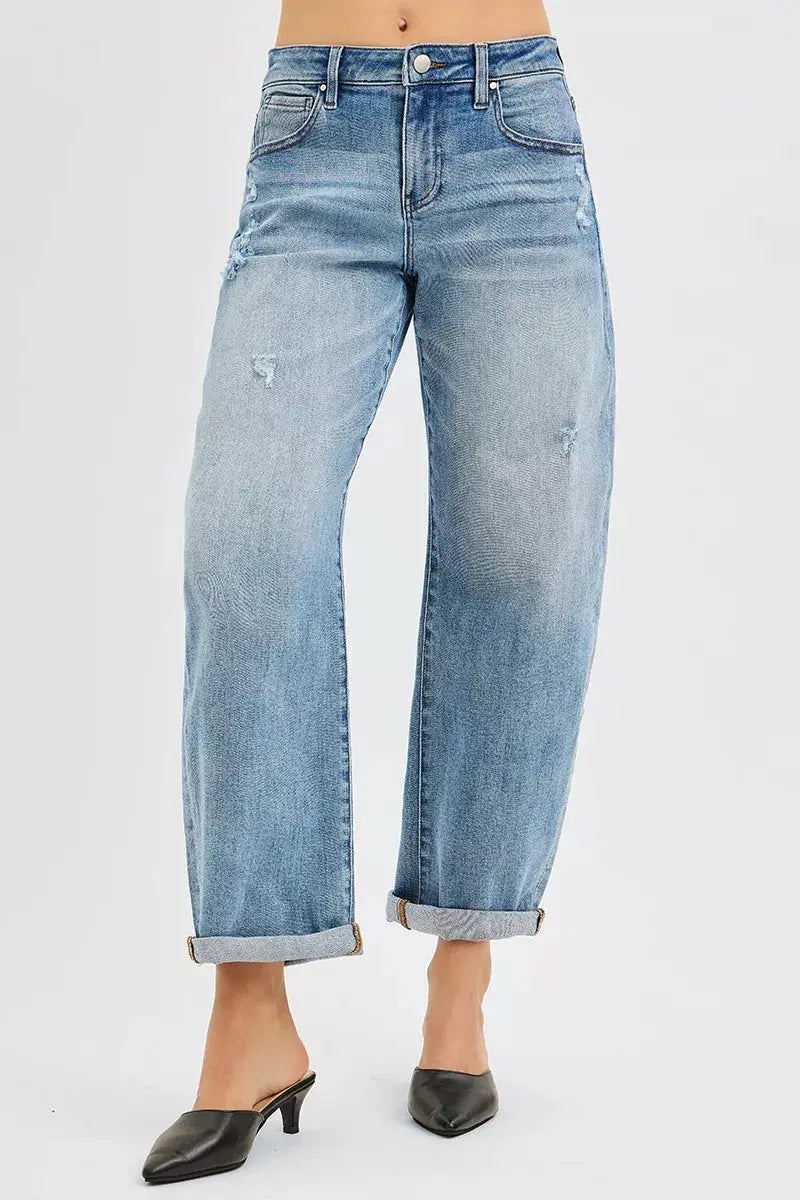 RISEN Jeans - Full Size Slouchy Ankle Length Barrel Jeans with Cuffs