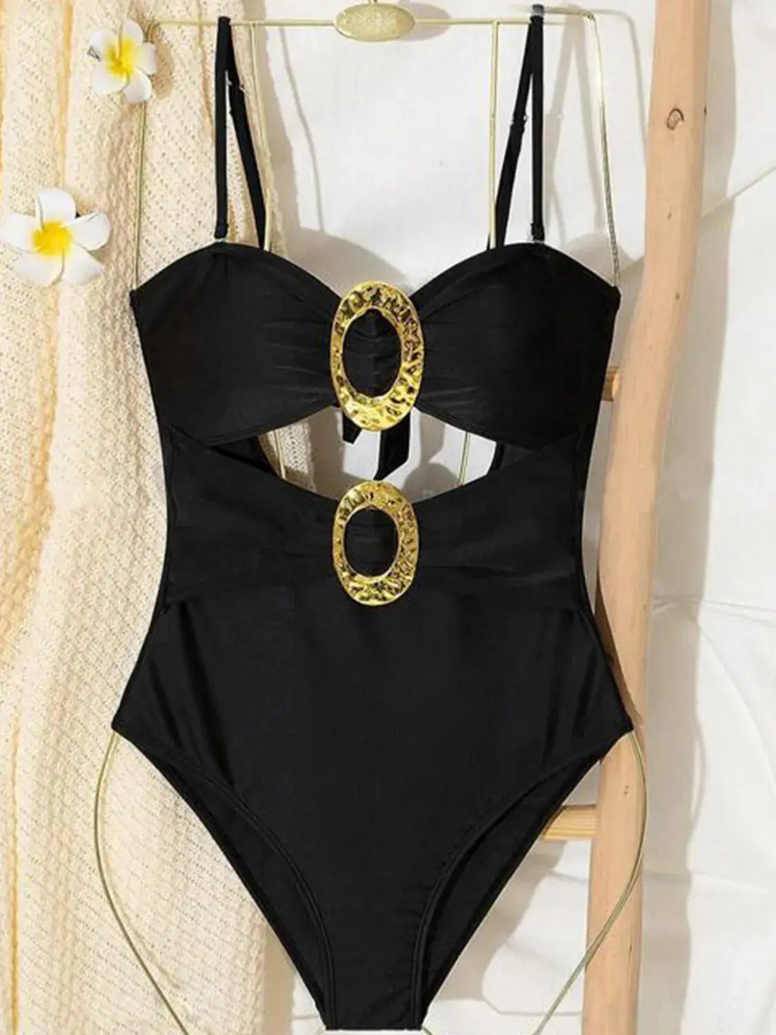 Gold Hardware Cutout Sweetheart Neck One Piece Swimsuit