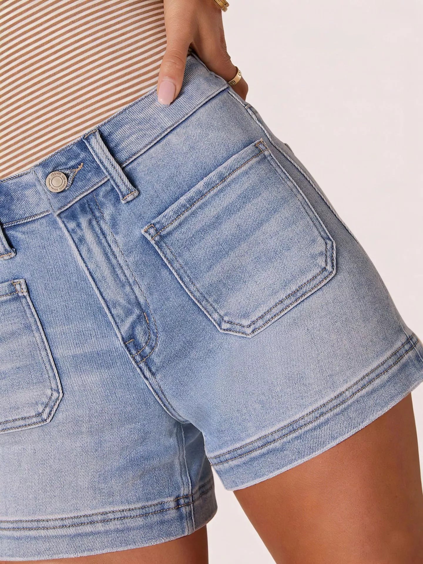 High Waisted Denim Shorts with Pockets