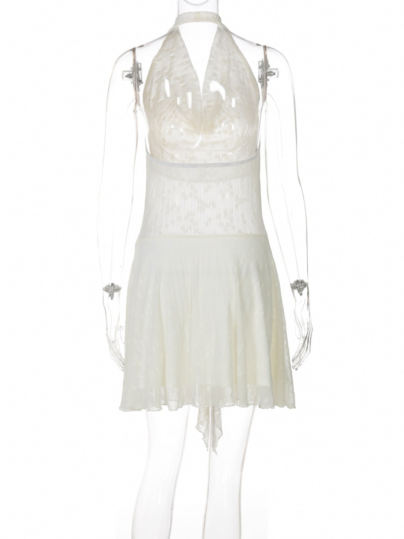 Halter Neck Asymmetrical Hem Cream Color Mini Dress