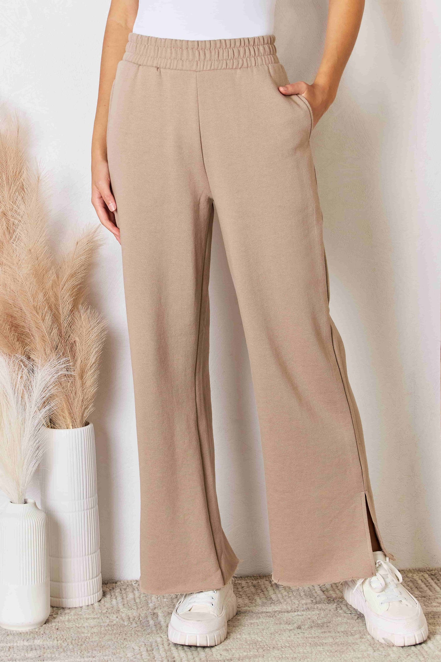 Women's Wide Leg Pants Wide Leg Pants - Side Slits - Risen Fit