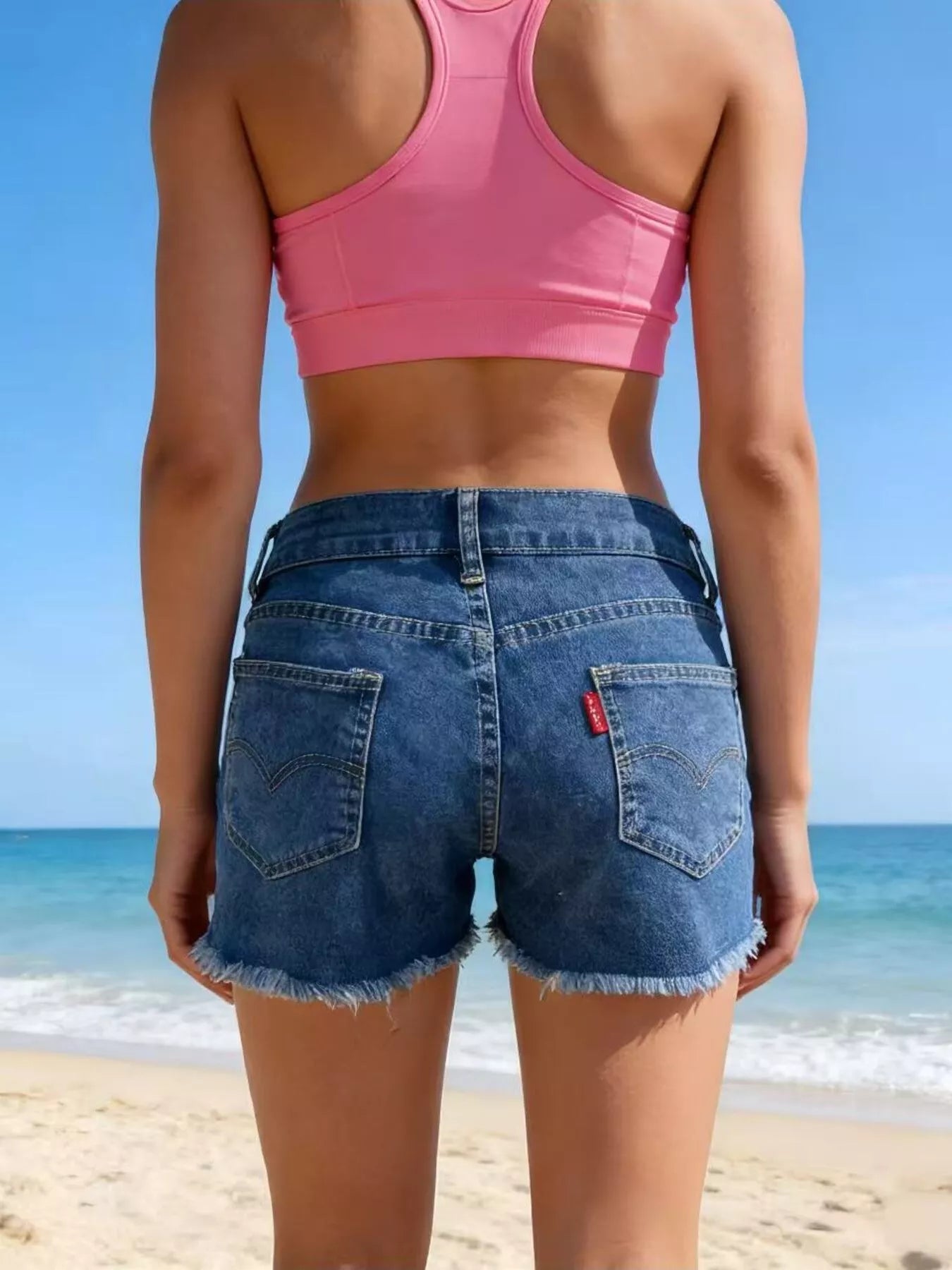 High Waist Raw Hem Denim Shorts