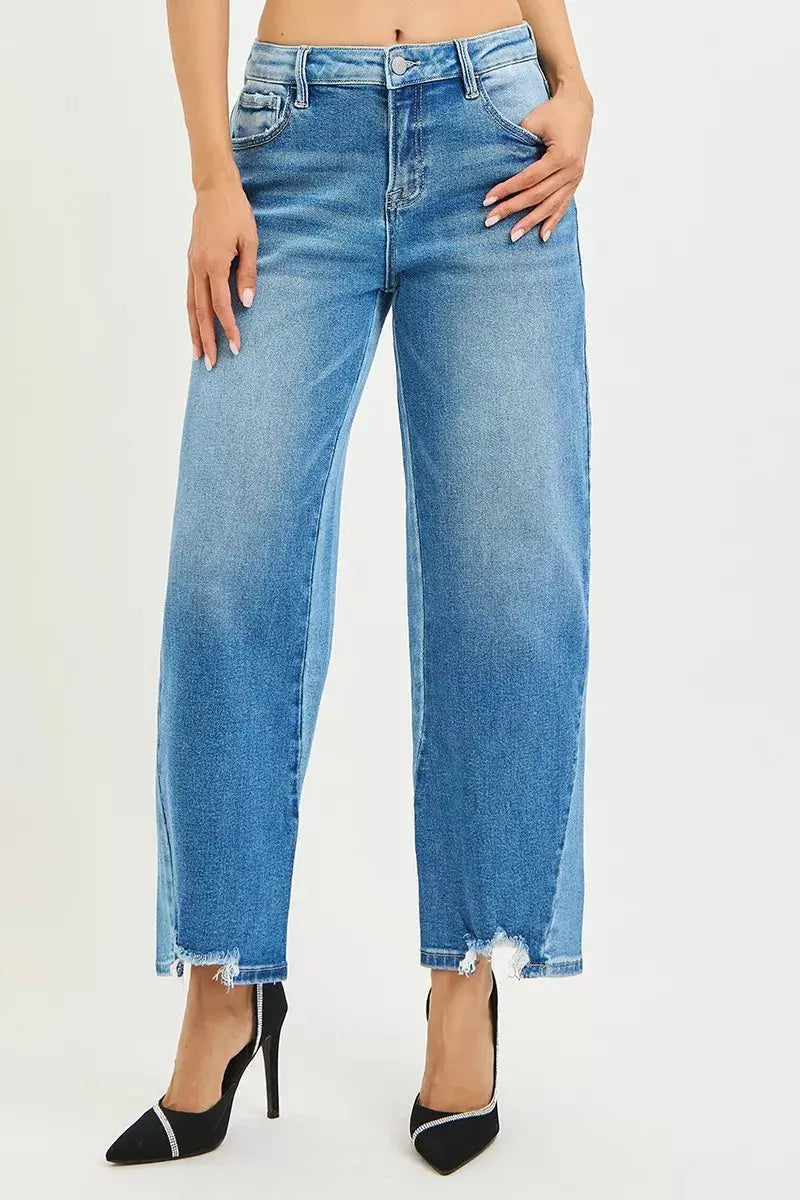 RISEN Jeans - Full Size Slouchy Cropped Barrel Jeans with Contrast Wash