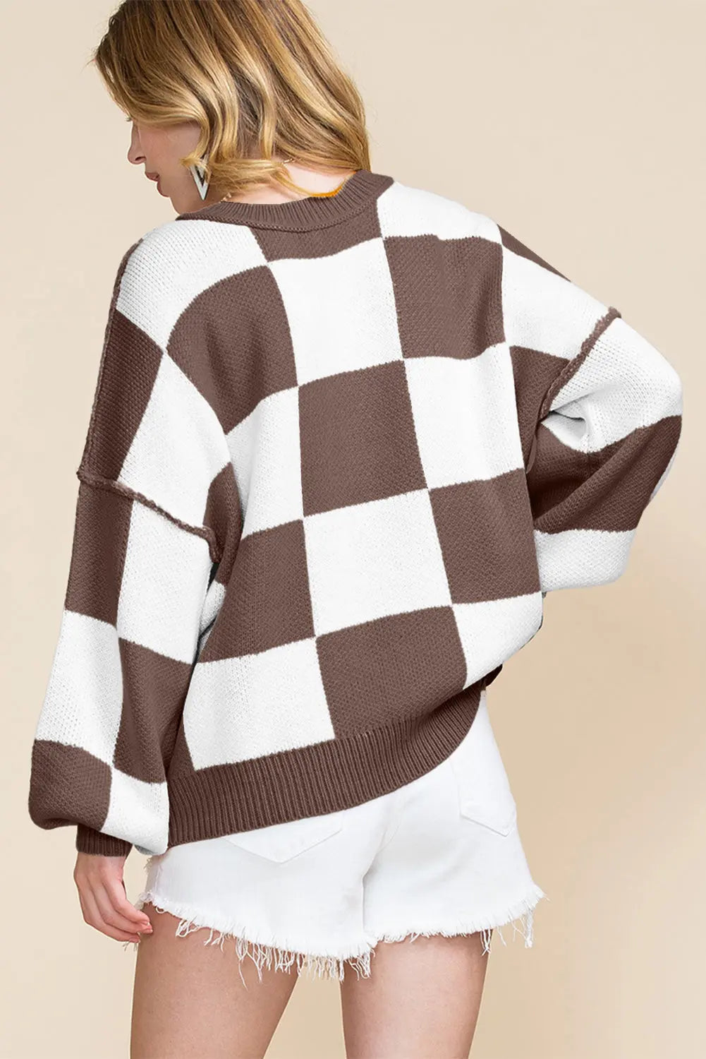 Checkered Bishop Sleeve Sweater