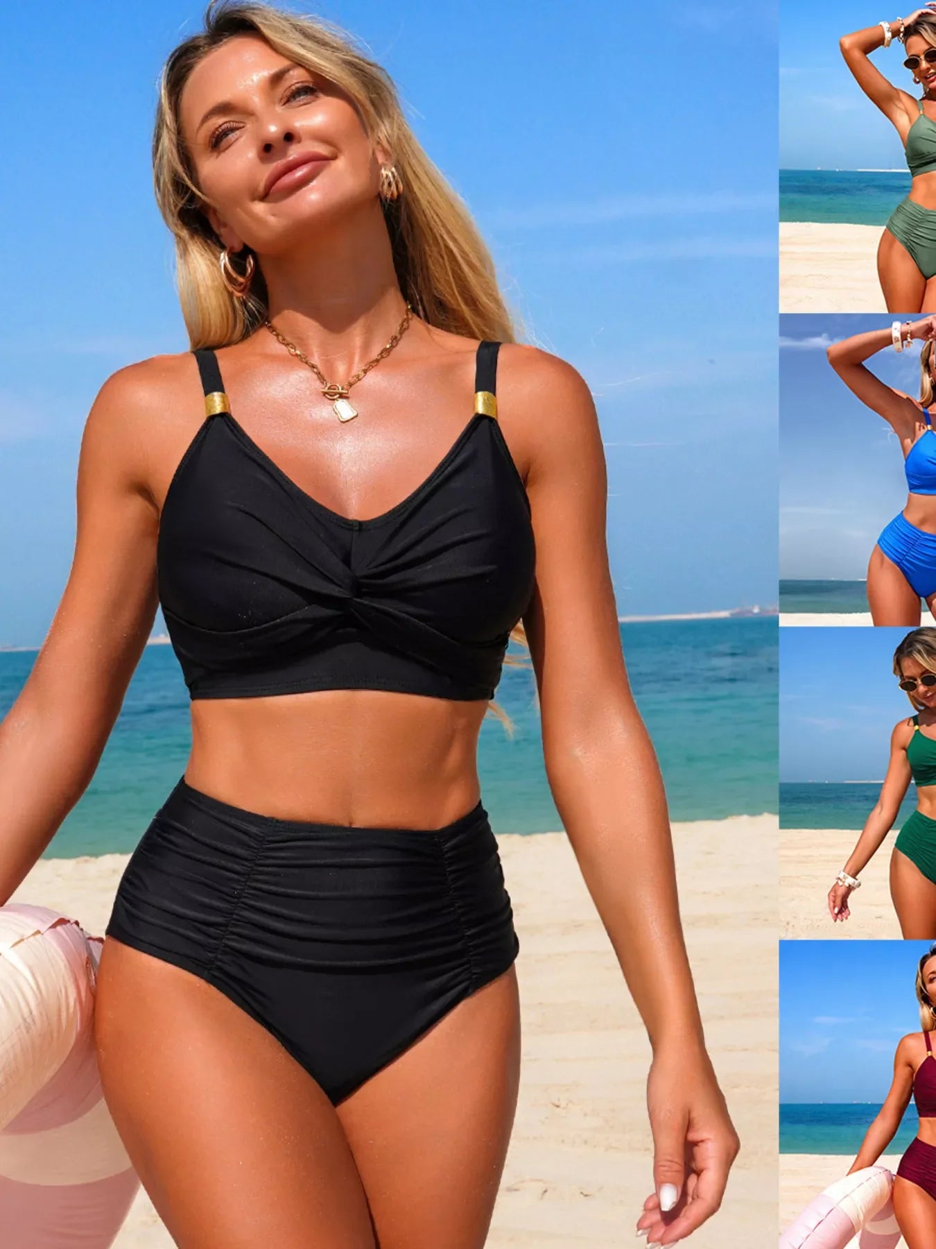 Twisted Front High Waisted Bikini Set