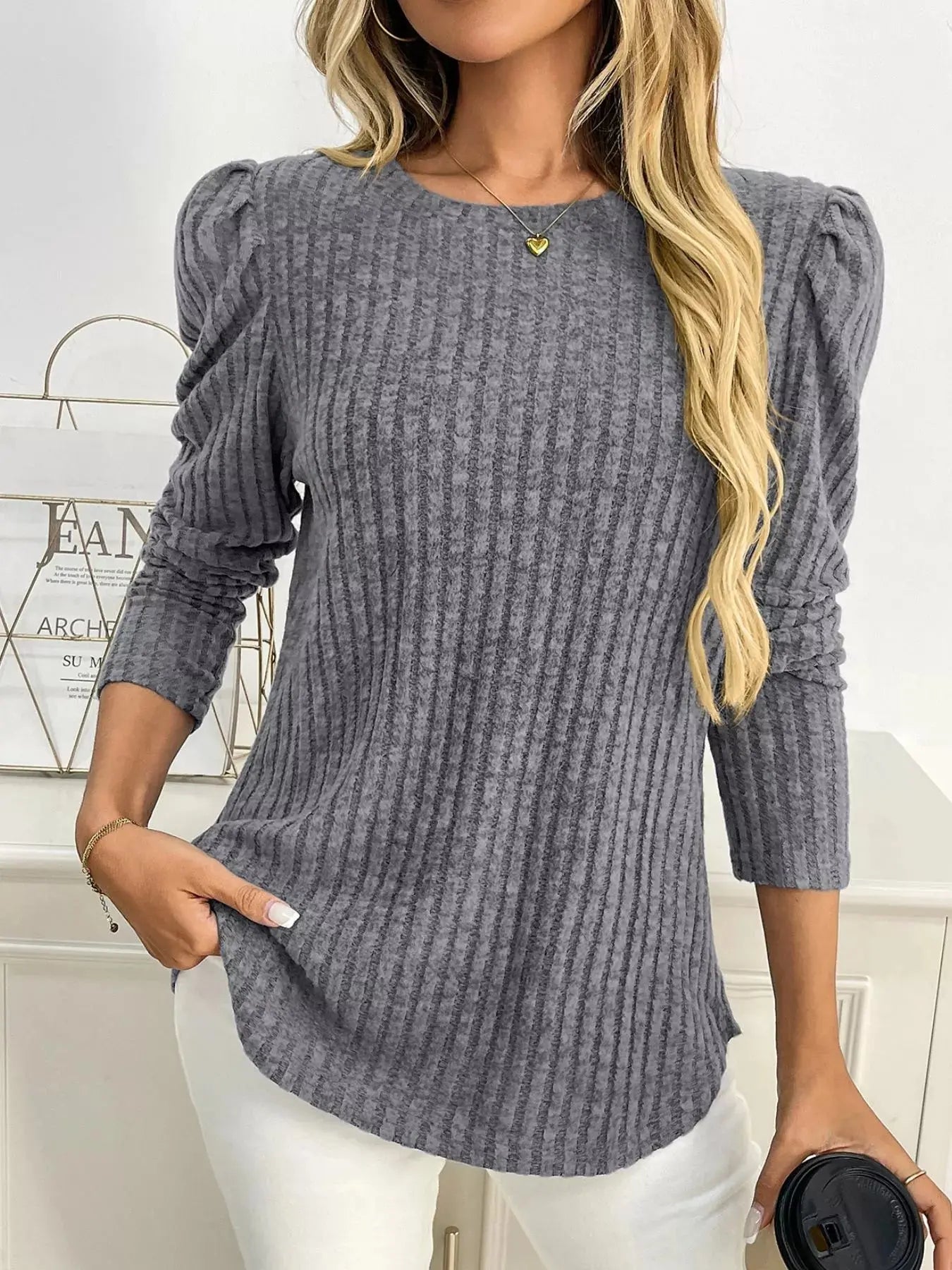 Round Neck Puff Sleeve T Shirt