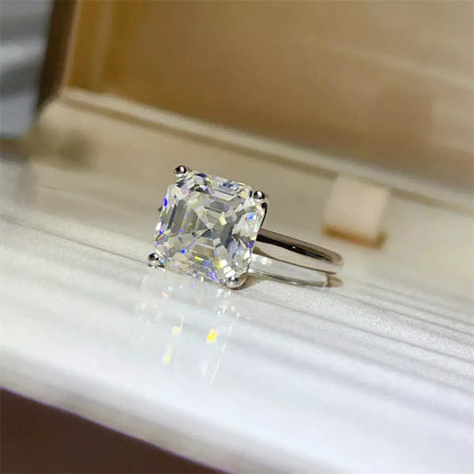 925 Sterling Silver Asscher Cut 5 Carat Moissanite Ring