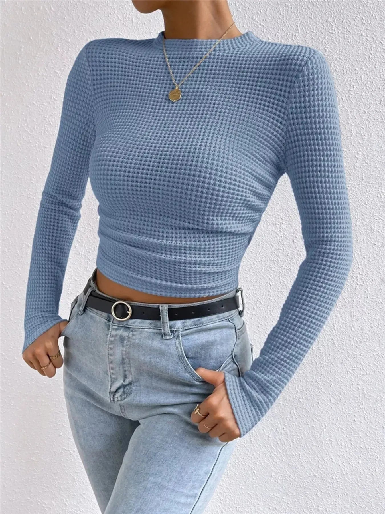 Waffle Knit Long Sleeve T Shirt