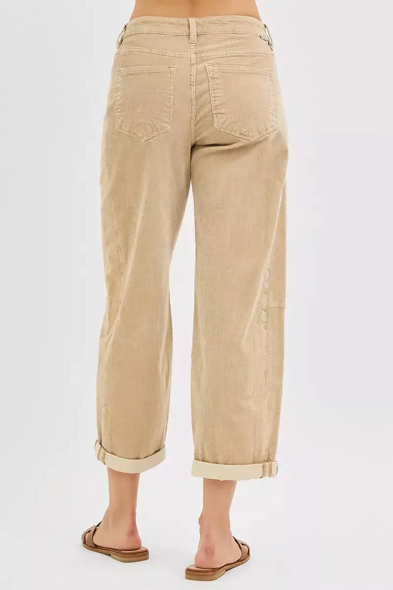 High Rise Crop Barrel Cordurory Pants by RISEN Jeans